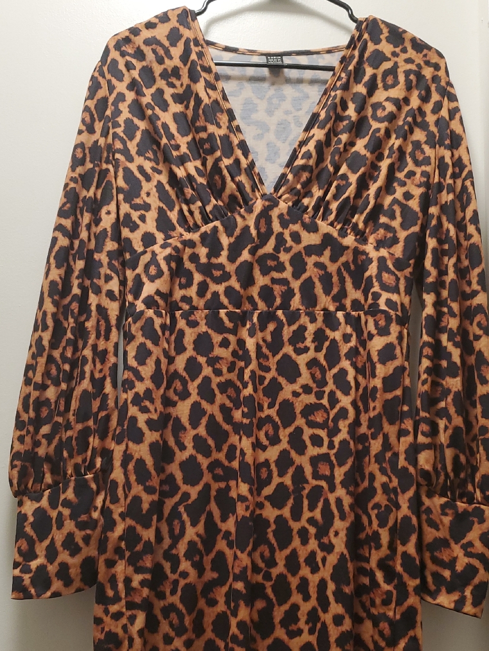 SHEIN Leopard Print V-Neck Long Sleeve Prom Dress - Brown & Black